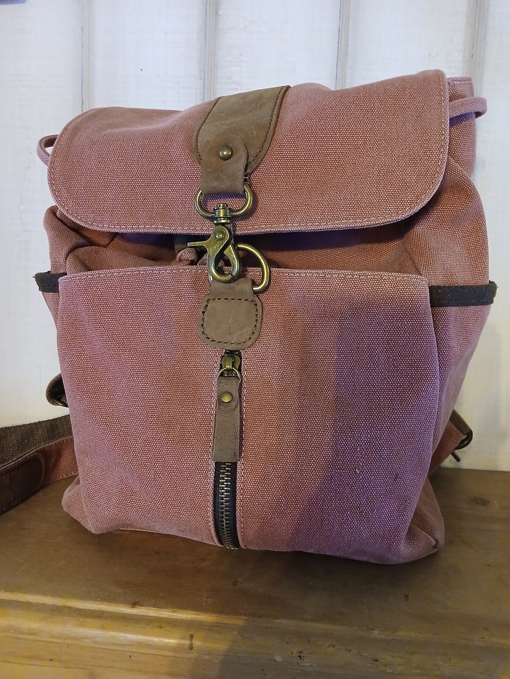 Canvas Flap Backpack - Dusty Rose